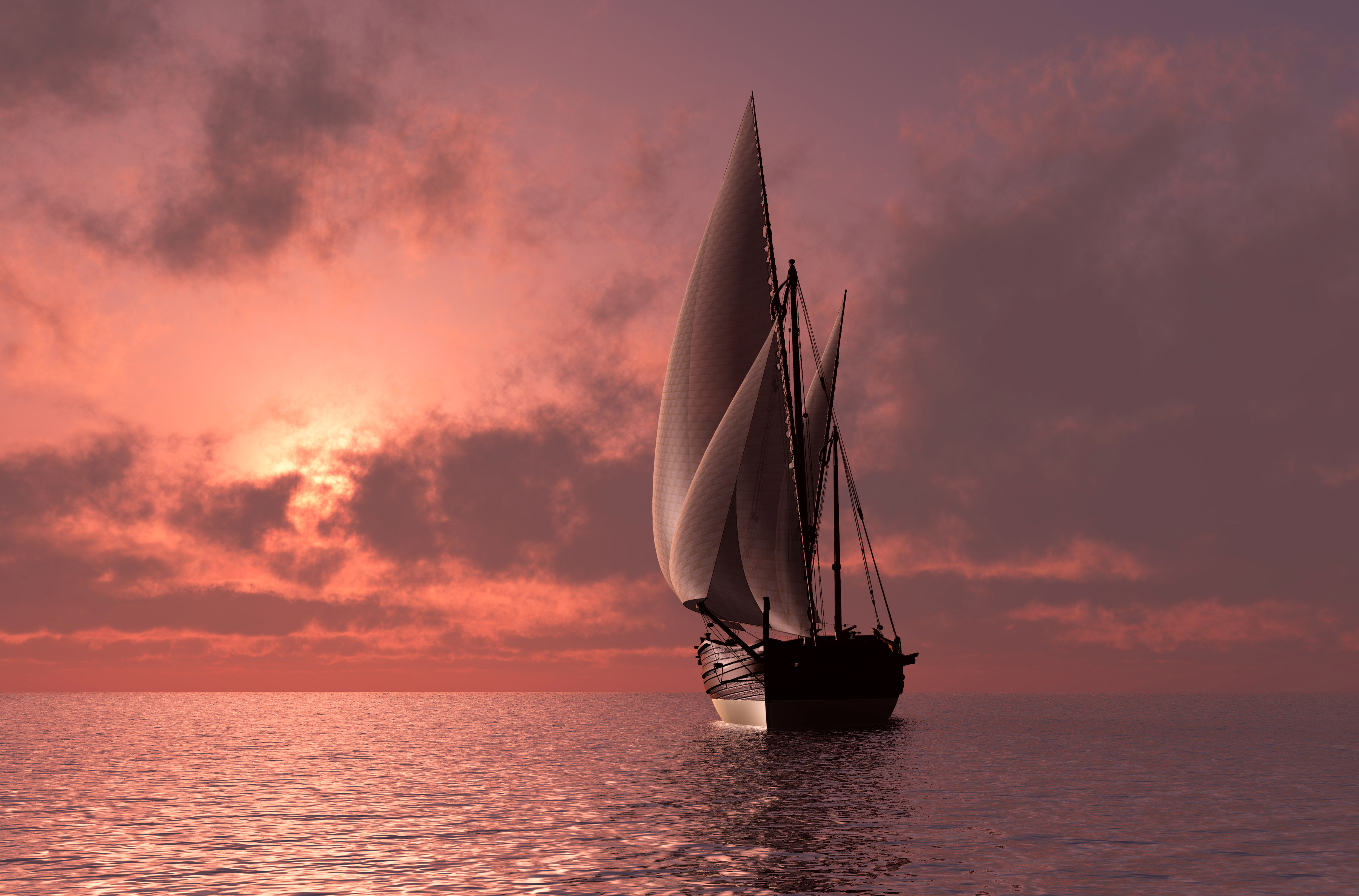 Pink Sunset Sailboat HD Wallpaper