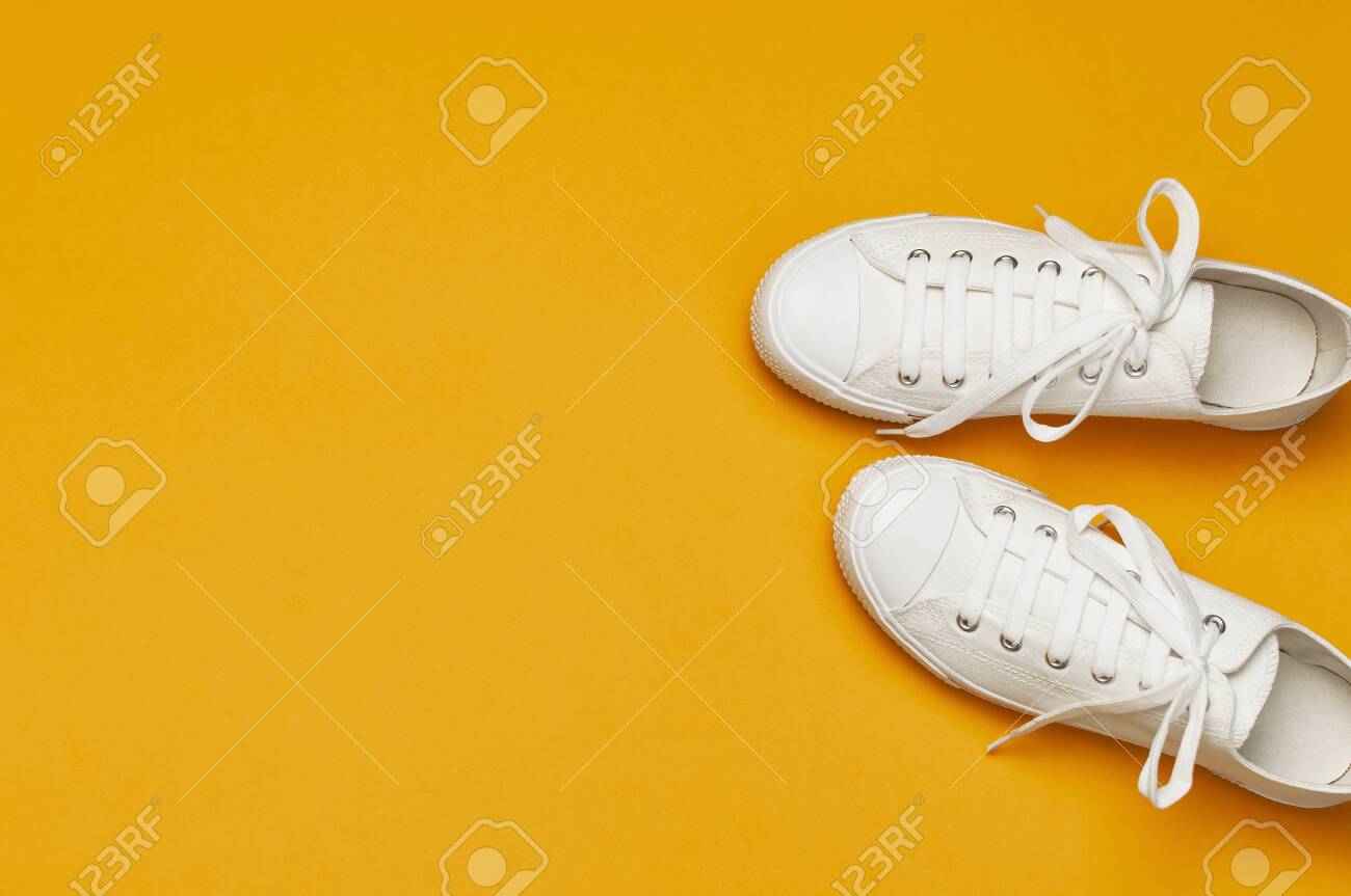 Free download White Female Fashion Sneakers On Yellow Orange Background ...