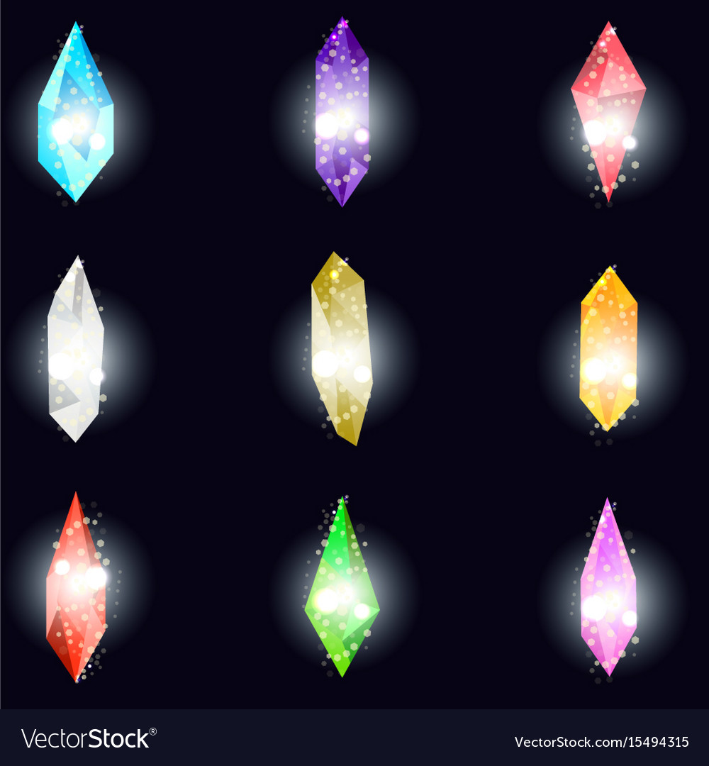 Crystals Isolated On Black Background Minerals Vector Image
