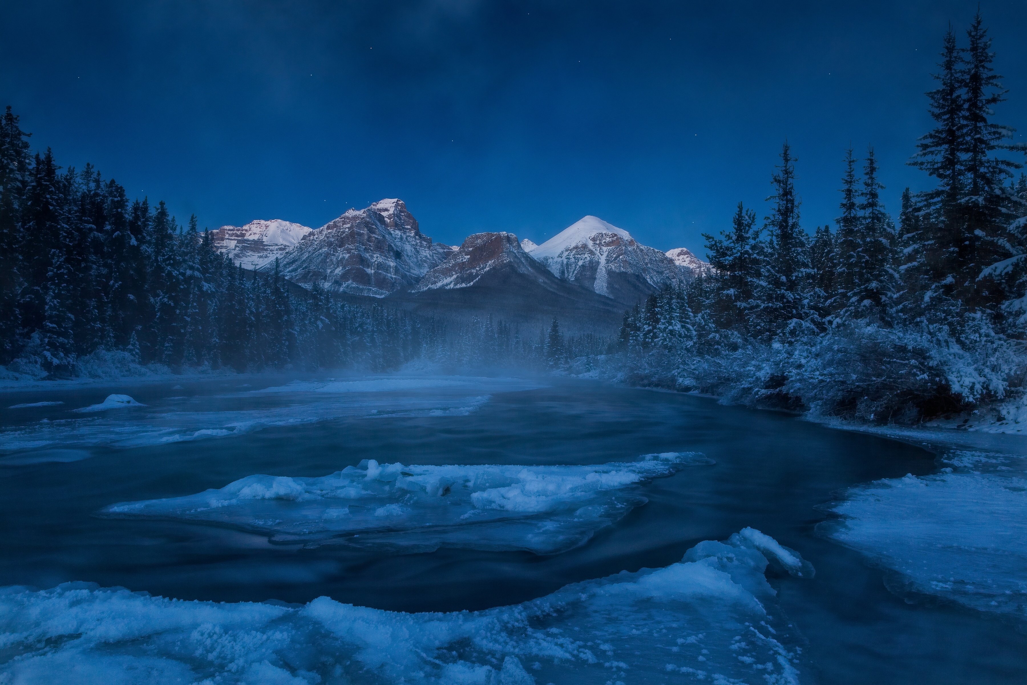 Alberta Canada Rocky Mountains River Mountain Forest Winter