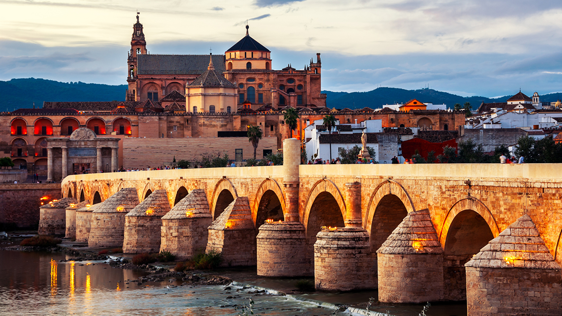 Desktop Wallpaper Spain Roman Bridge Cordoba River Cities