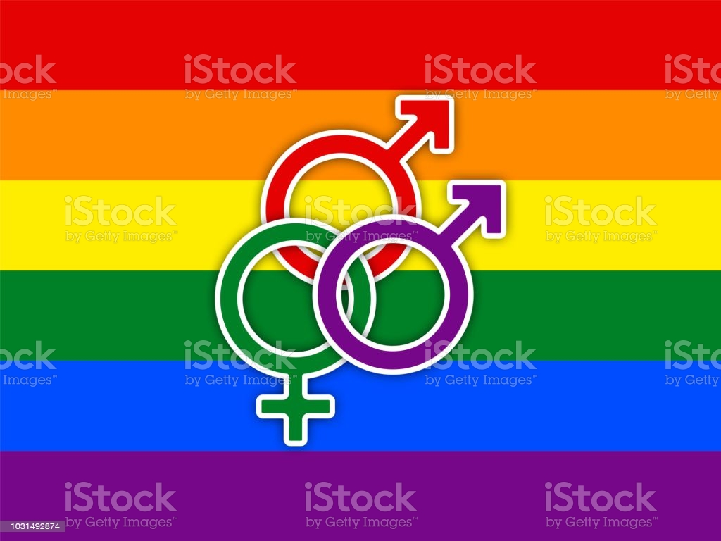 Gay Couple With Multicolored Rainbow Flag Love Lgbt Symbol