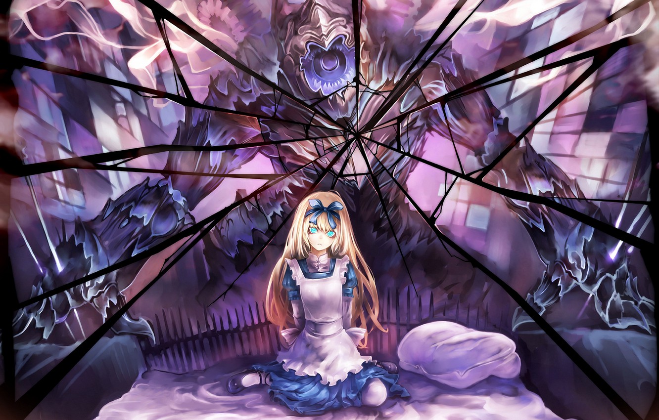 Wallpaper girl fear monster anime mirror art Alice Suzuya