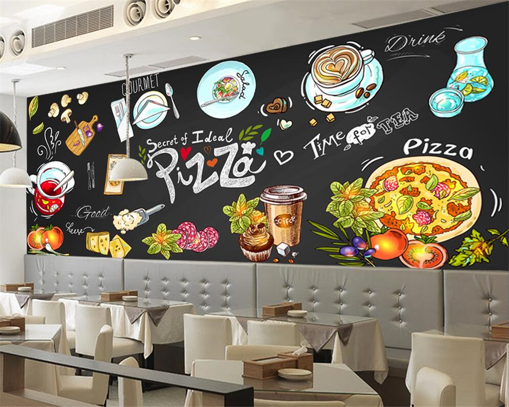Beibehang Custom Wallpaper HD Hand Painted Blackboard Pizzeria