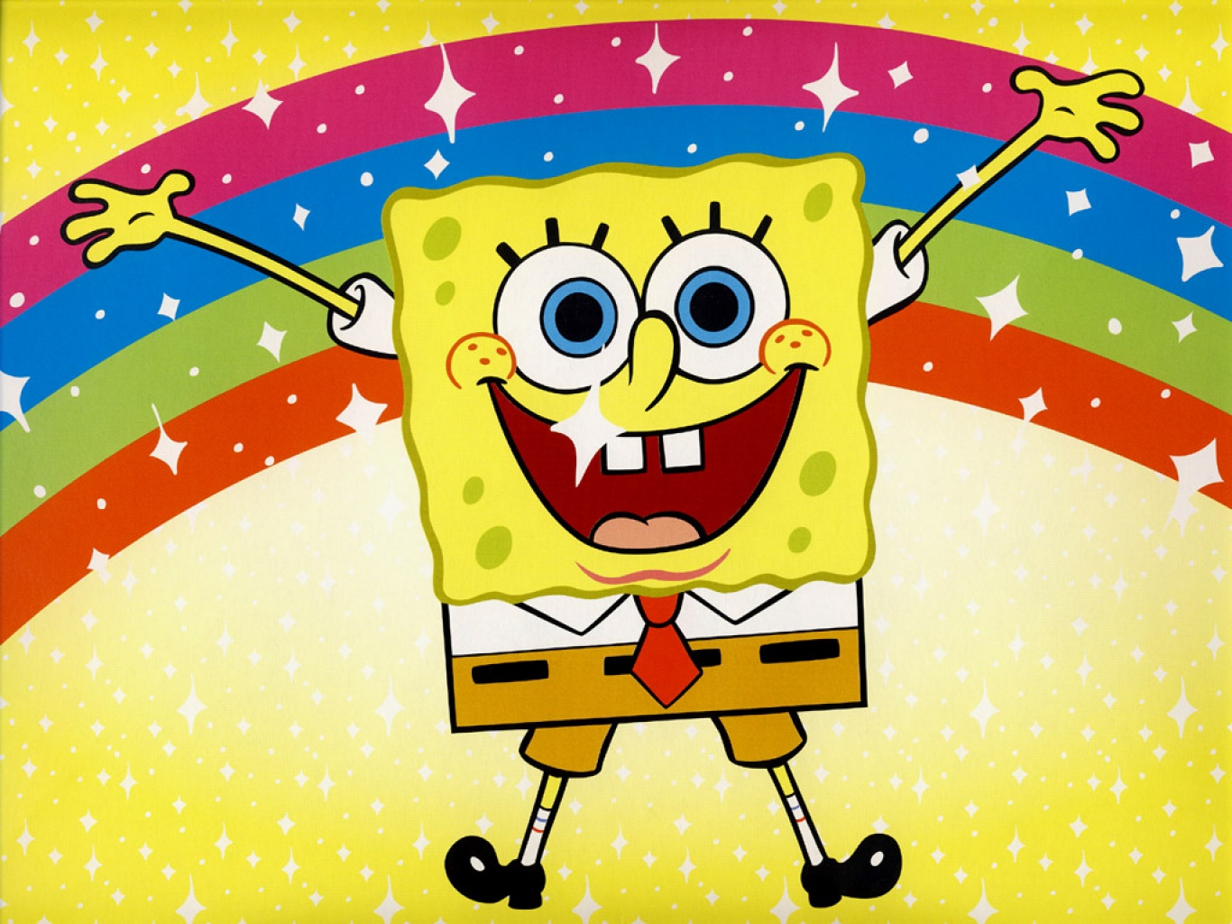 Sponge Bob With Rainbow Background Spongebob Squarepants And Patrick