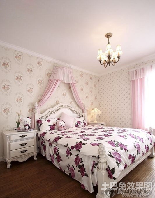 European country style bedroom wallpaper decoration effect picture