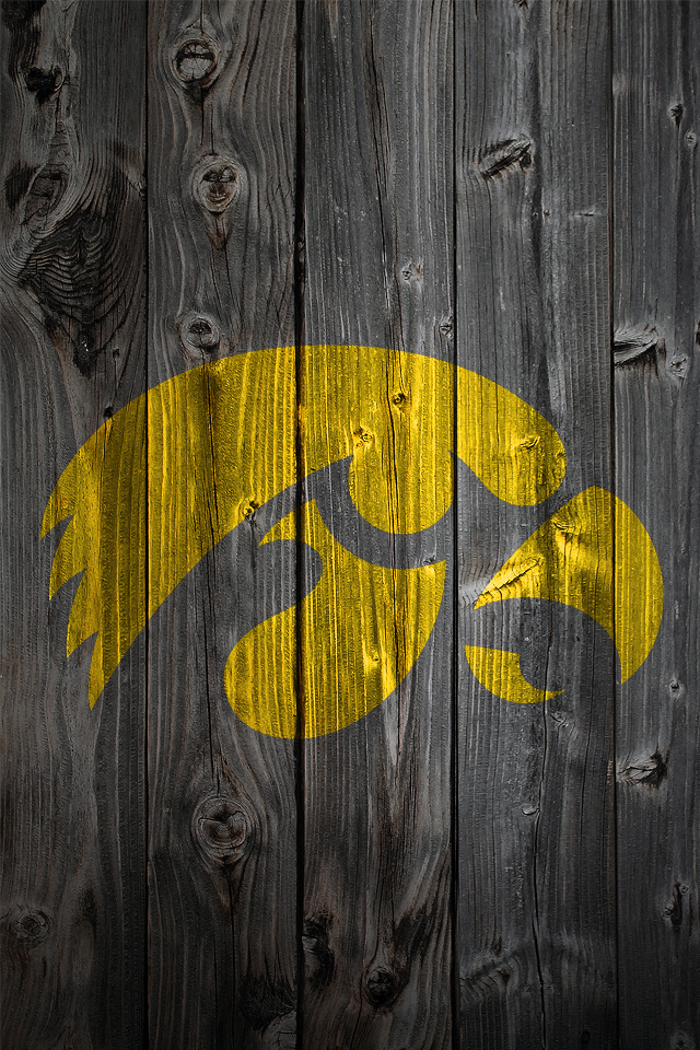 Iowa Hawkeyes Logo on Wood Background   iPhone 4 wallpaper