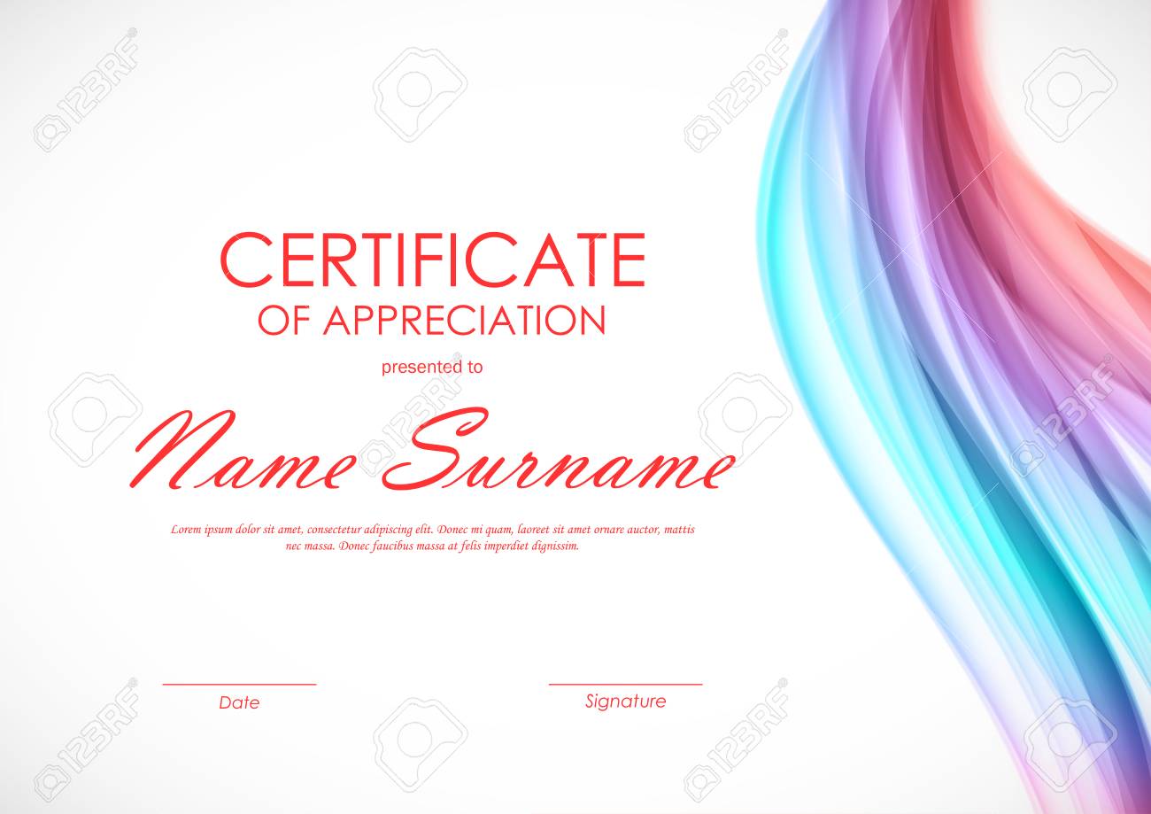 Certificate Of Appreciation Template With Dynamic Curved Colorful