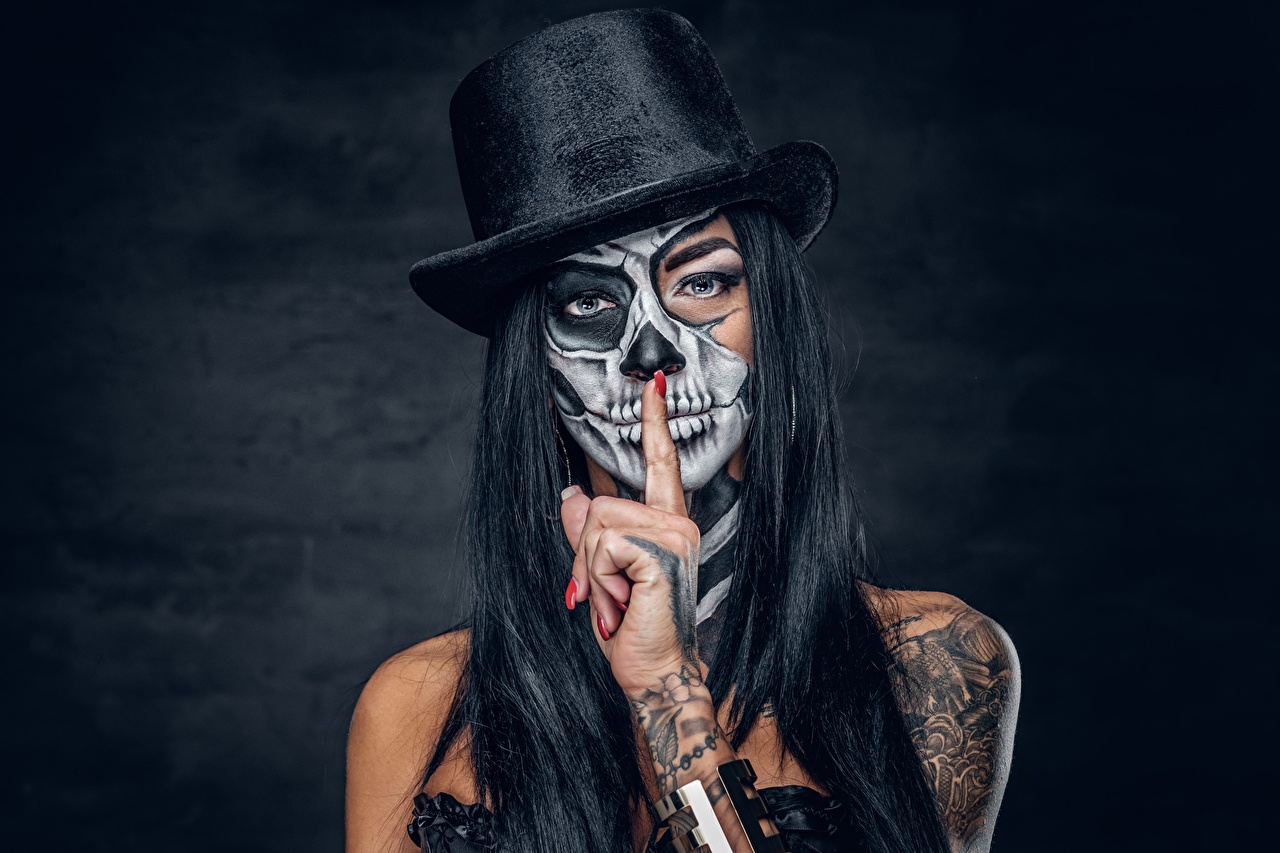 Image Tattoos Brute Girl Makeup Day Of The Dead Hat Girls Hands