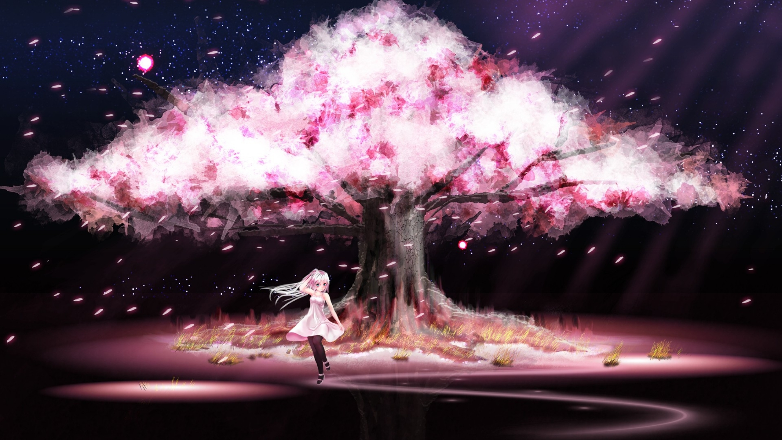 Download Waterfall With Sakura Anime Tree Scenery Digital Painting Wallpaper   Wallpaperscom