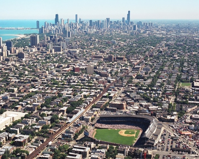 Chicago Cubs Background Of Wrigley Field Aerial Skyline