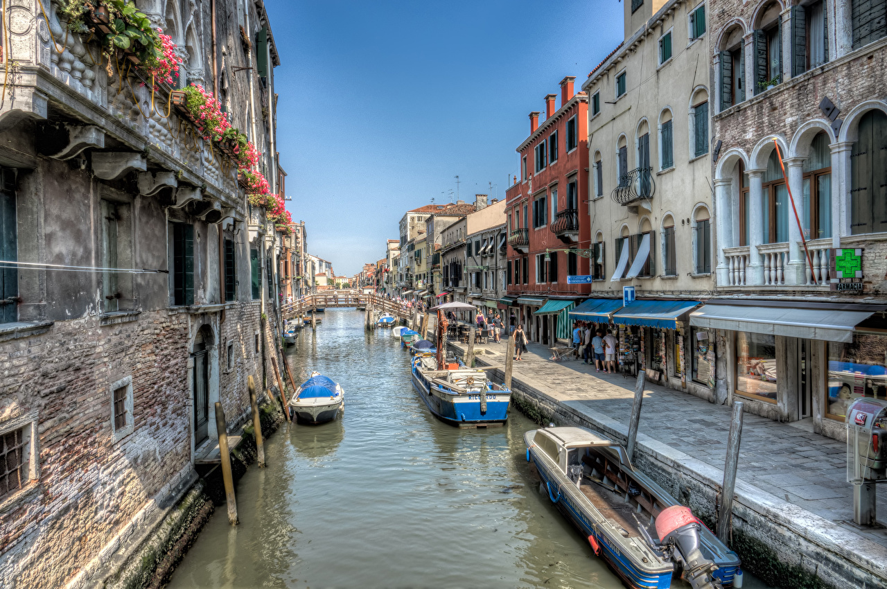 Image Venice Italy HDR Canal Street Boats Berth Cities Building 1280x850