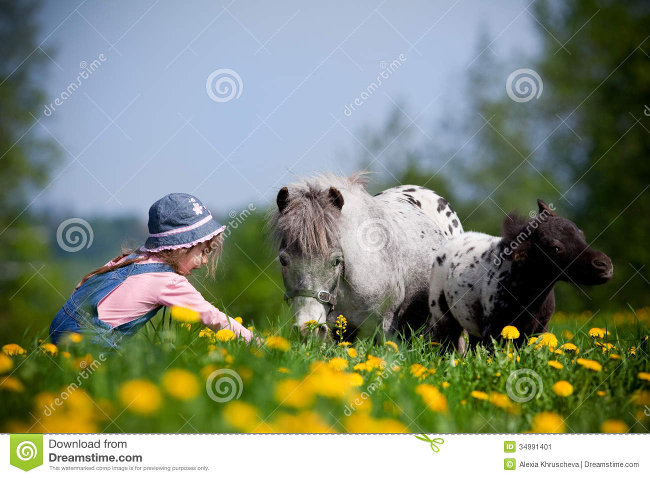 Horses In The Spring Child with horses in field
