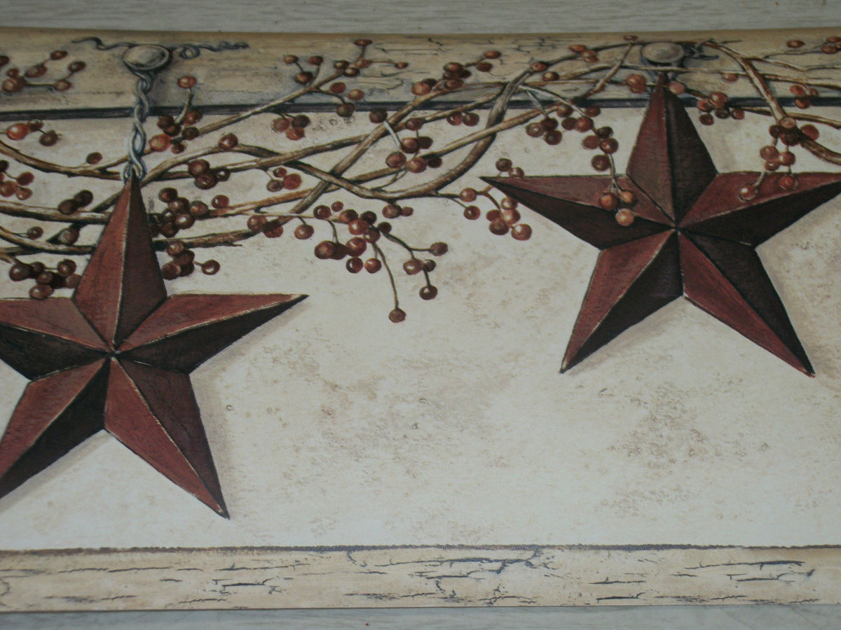 191kb York Country Primitive Hanging Star Berries Wallpaper Border