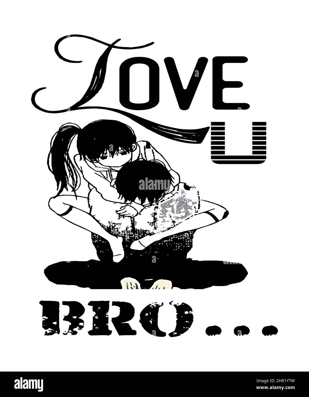 Love you bro anime sketch of siblings of a brother and sister in