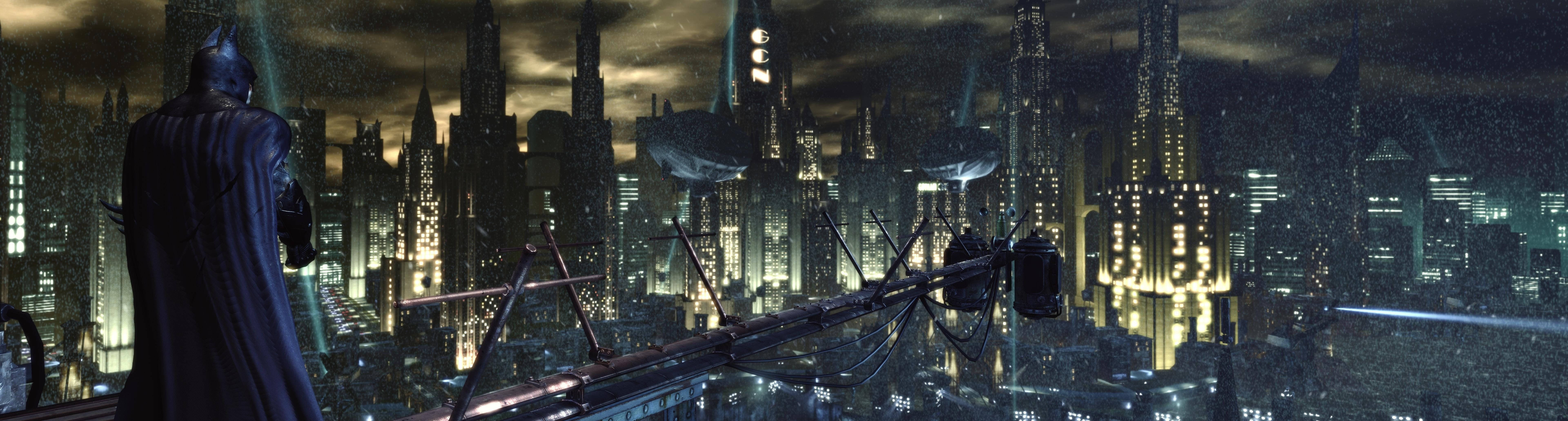 4k Dual Monitor Batman Overlooking Gotham City Wallpaper