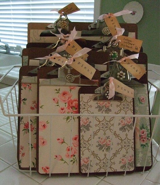 Old Clipboardsmade into vintage chic boards using old wallpaper