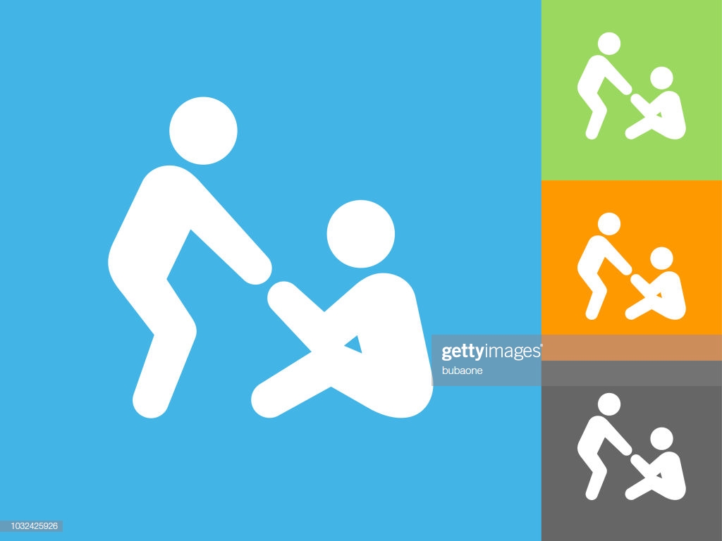 Helping Hand Flat Icon On Blue Background High Res Vector Graphic