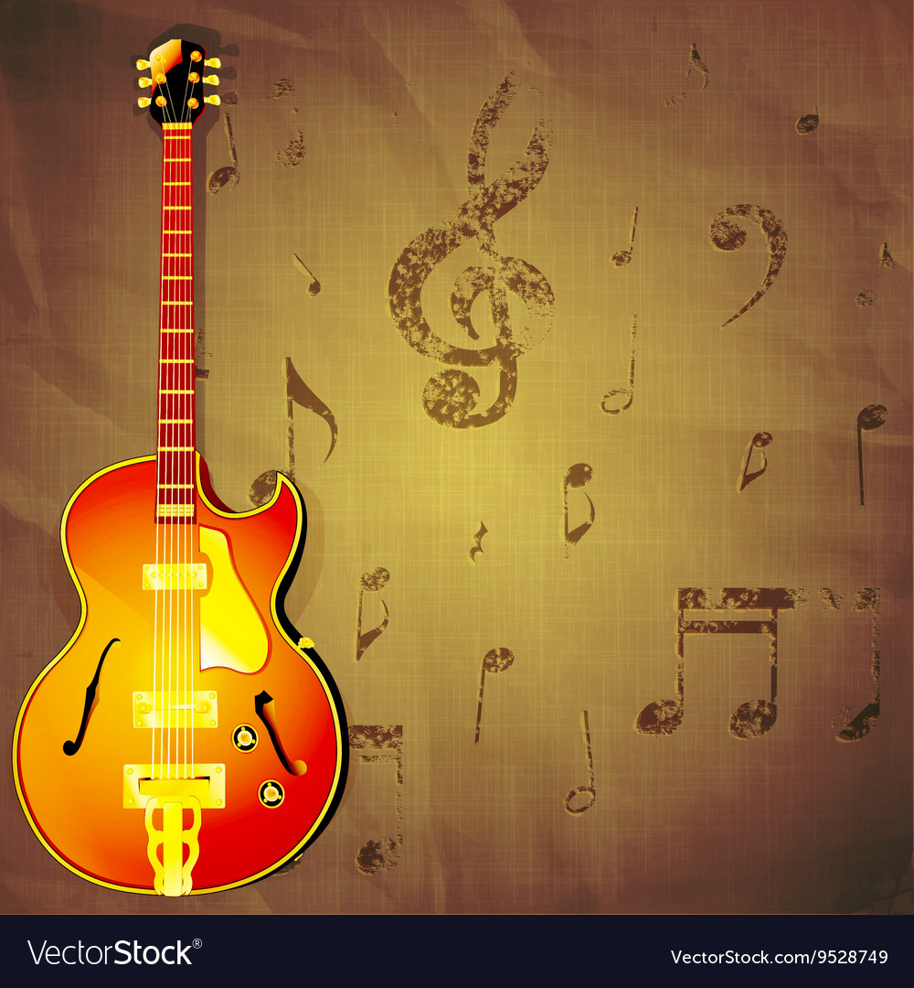 Jazz Guitar On Paper Background With Music Notes Vector Image