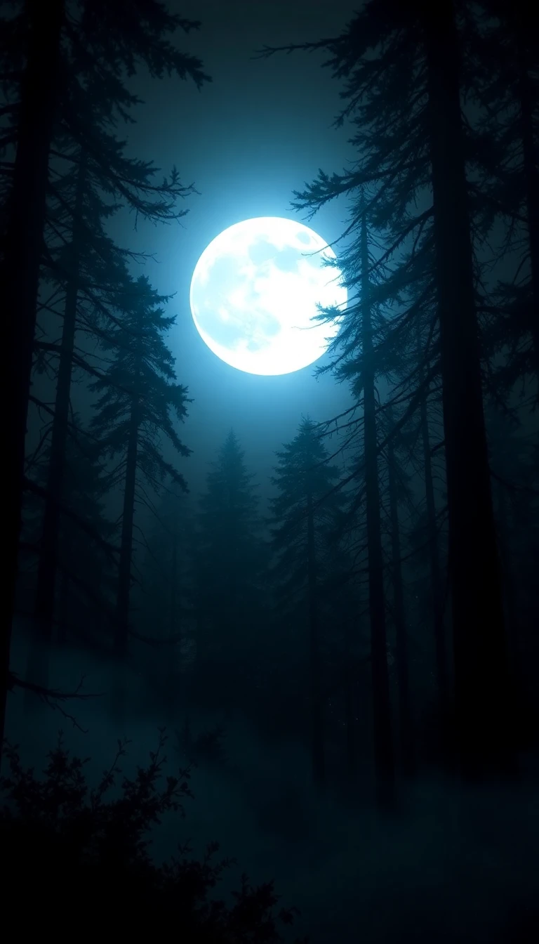 Dark Forest With Moon Wallpaper