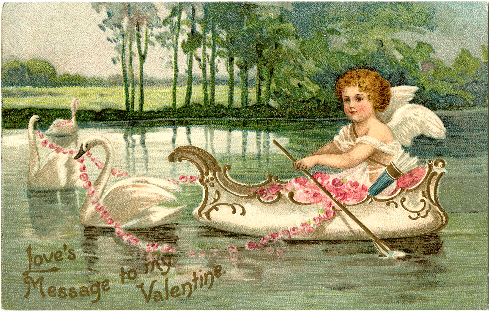 Valentine Cupid With Swans The Graphics Fairy