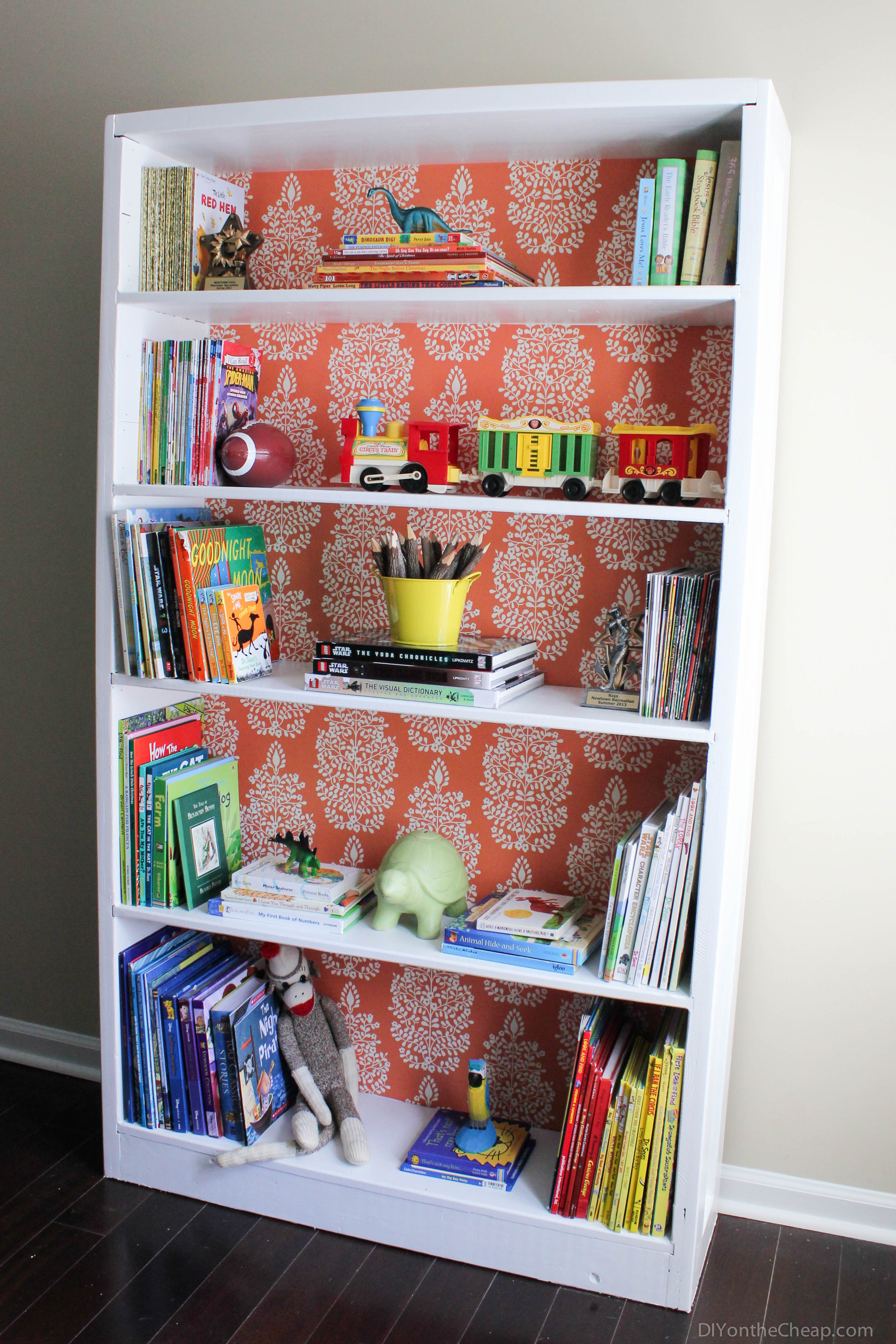 For Hire Diy Home Decor Bookshelf Makeover Using Leftover Wallpaper