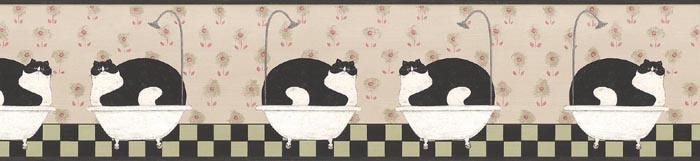 Warren Kimble Bath Room Fat Cat Cats Wallpaper Border