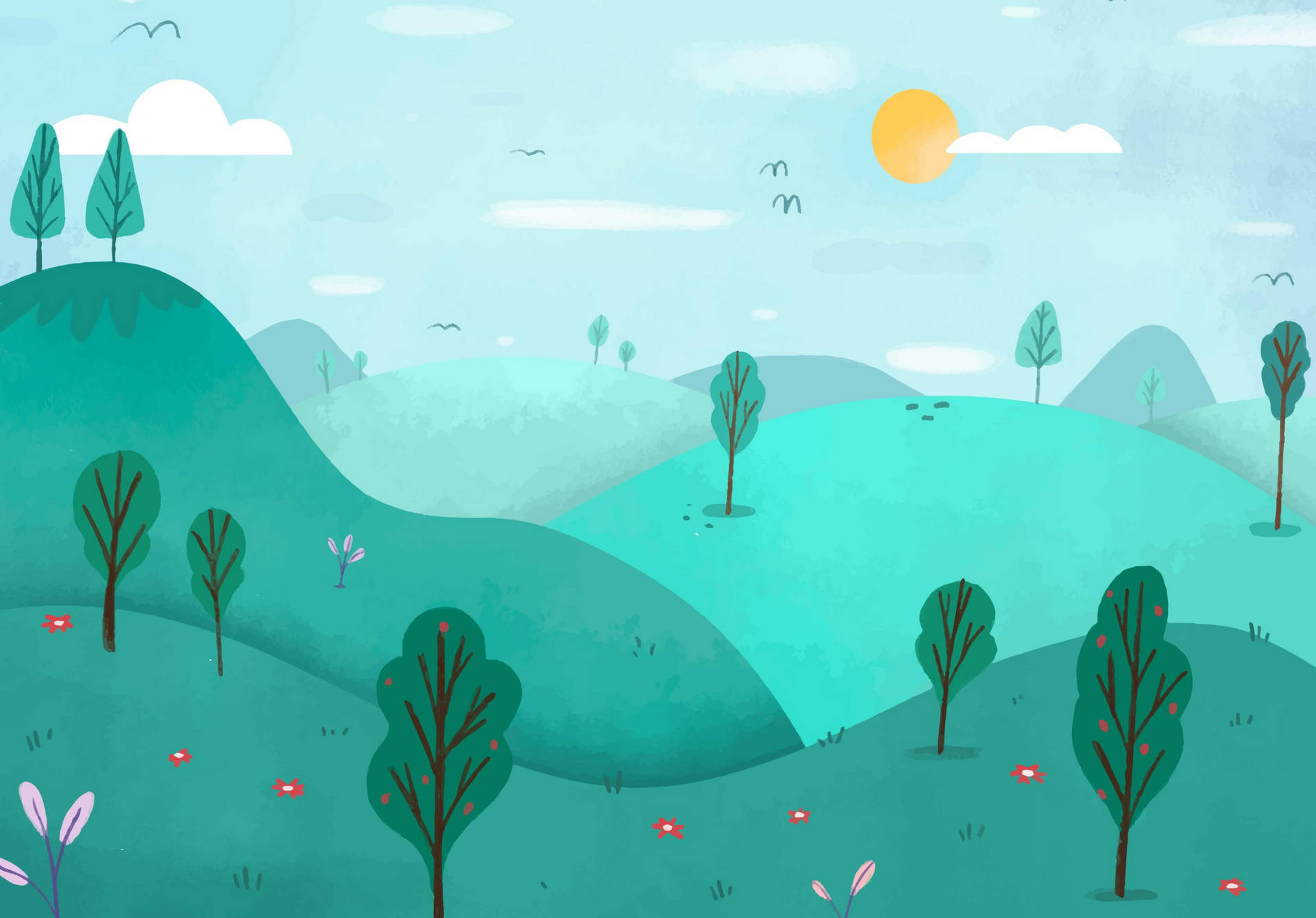 iPad Pro Cute Trees On Hills Wallpaper