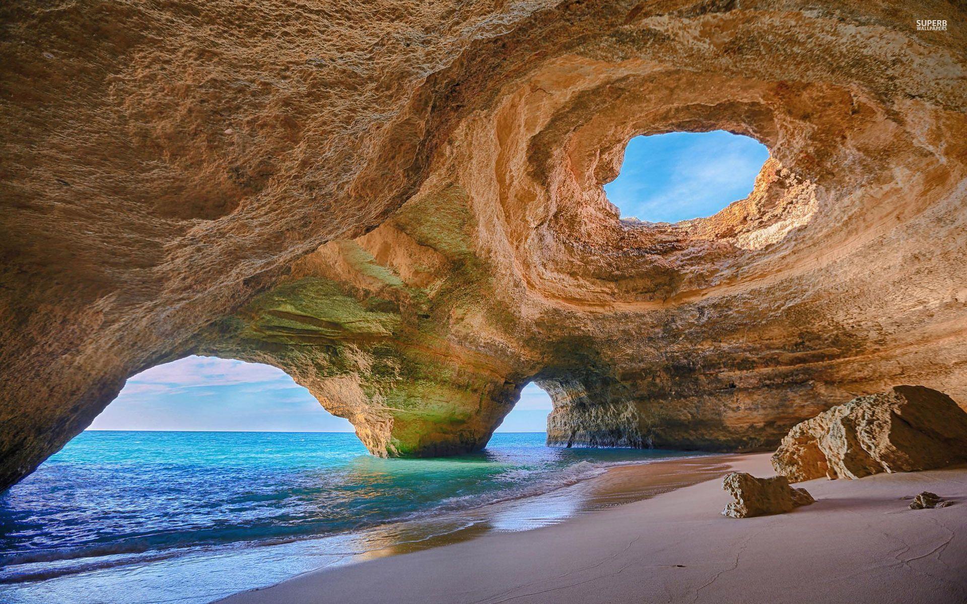 Beach Cave Wallpaper Top Background