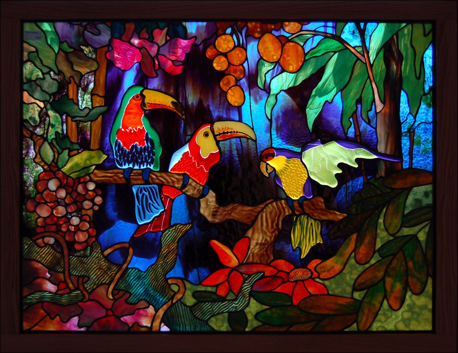 Glass Art Window Tropical Parrot Color Jungle Forest F Wallpaper