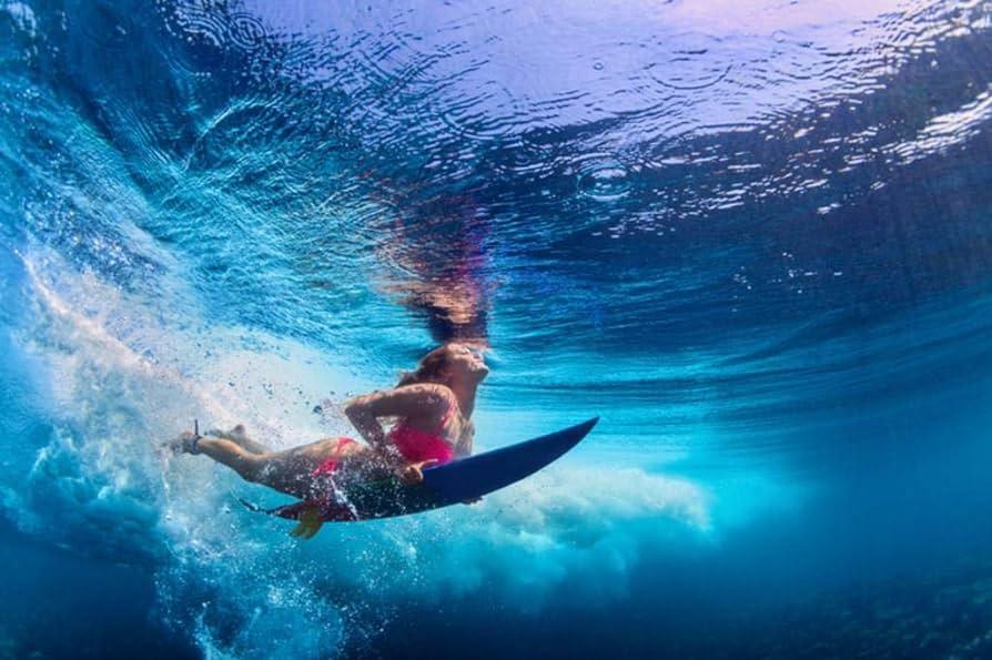 Amazon Bikini Girl Surfer Surfing Ocean Wave Underwater Photo