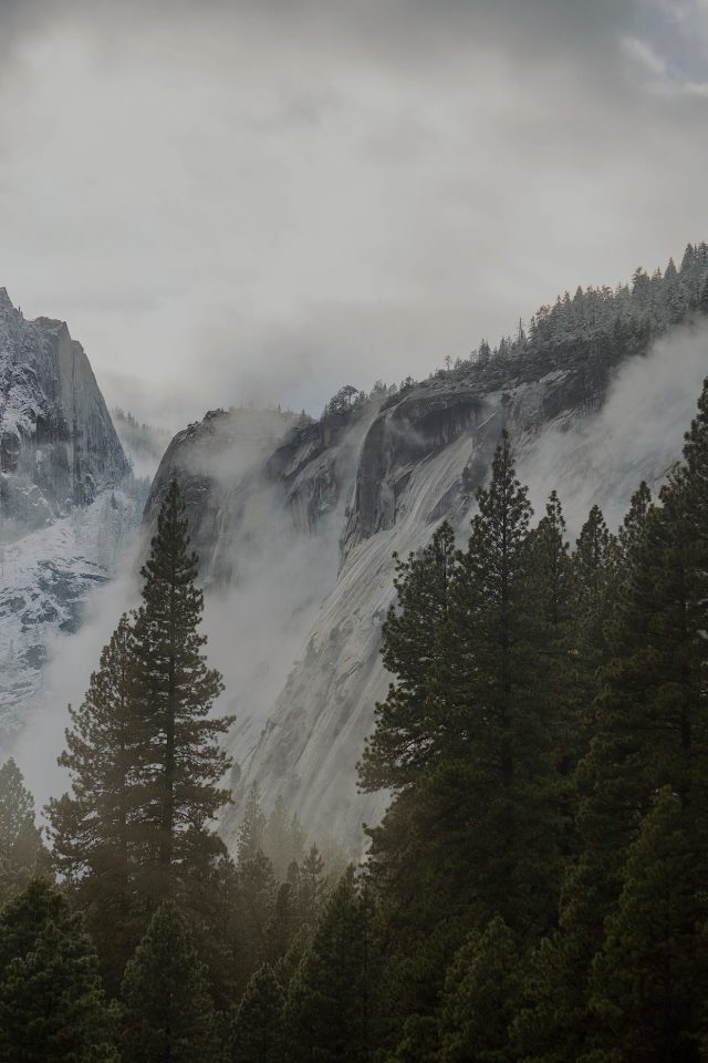 Yosemite Snow Dark Mountain Nature iPhone 8 wallpaper