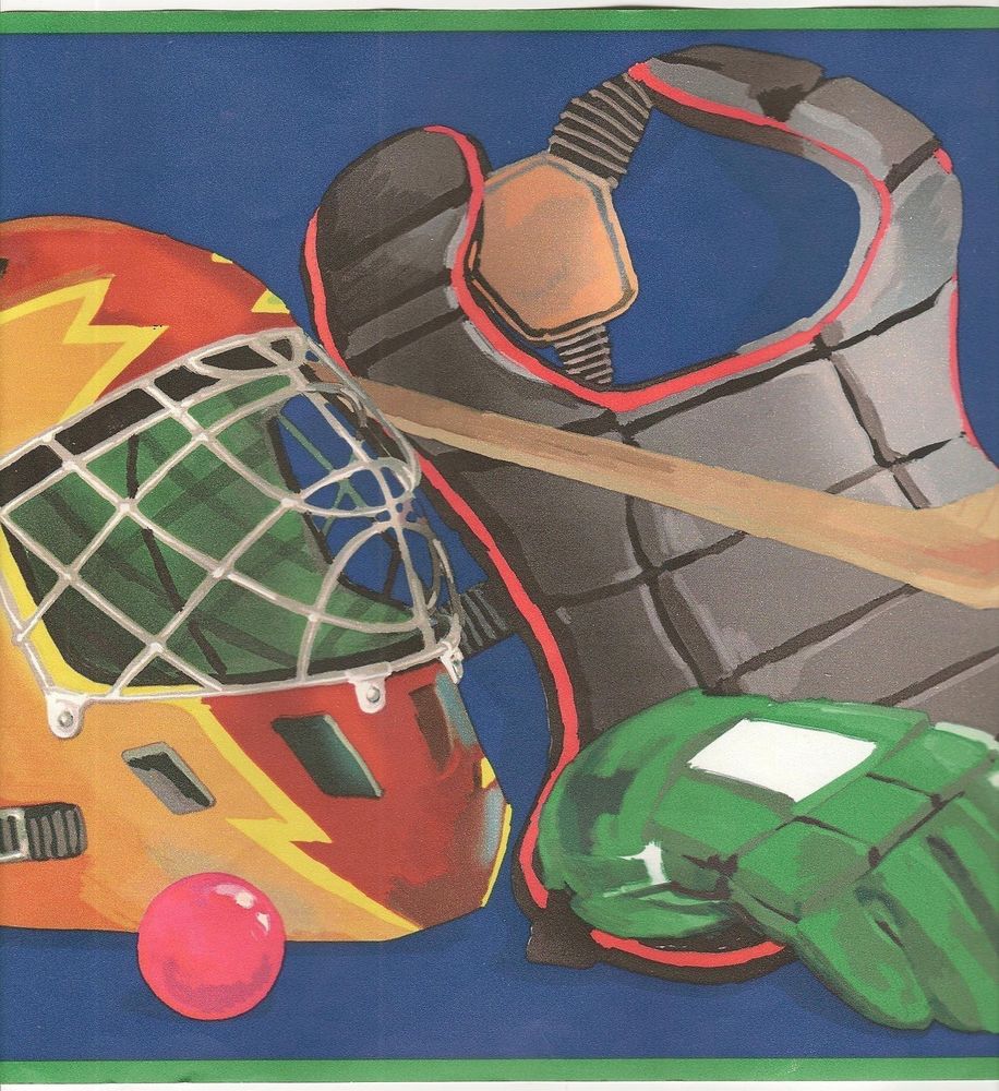 Kids Wallpaper Border for Sale Hockey Skates Helmets Sticks eBay