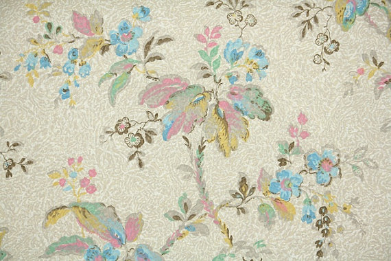 S Vintage Wallpaper Colorful Pastel Watercolor Floral On Tan