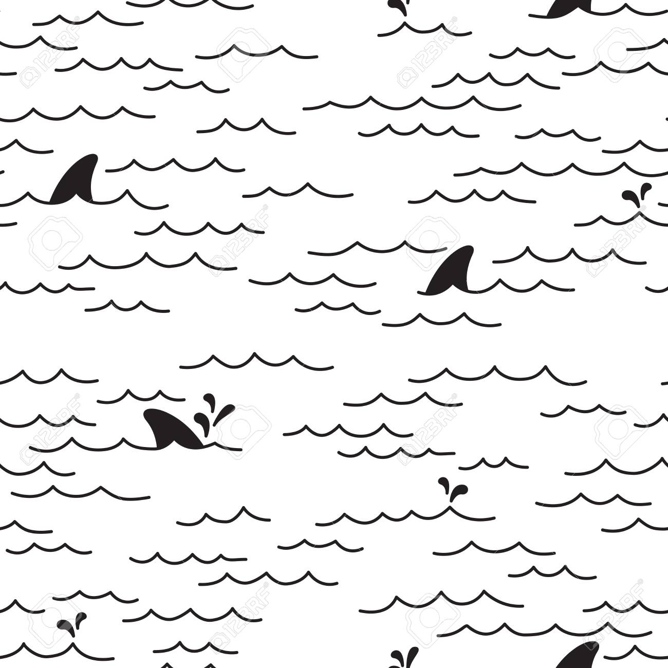 Shark Fin Dolphin Ocean Sea Seamless Pattern Wallpaper