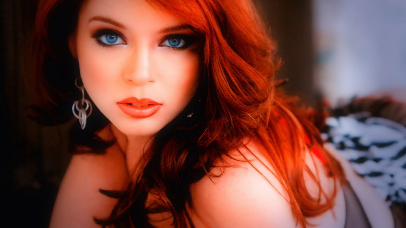 Redhead Girl Red Lips Blue Eyes 1080p HD Wallpaper