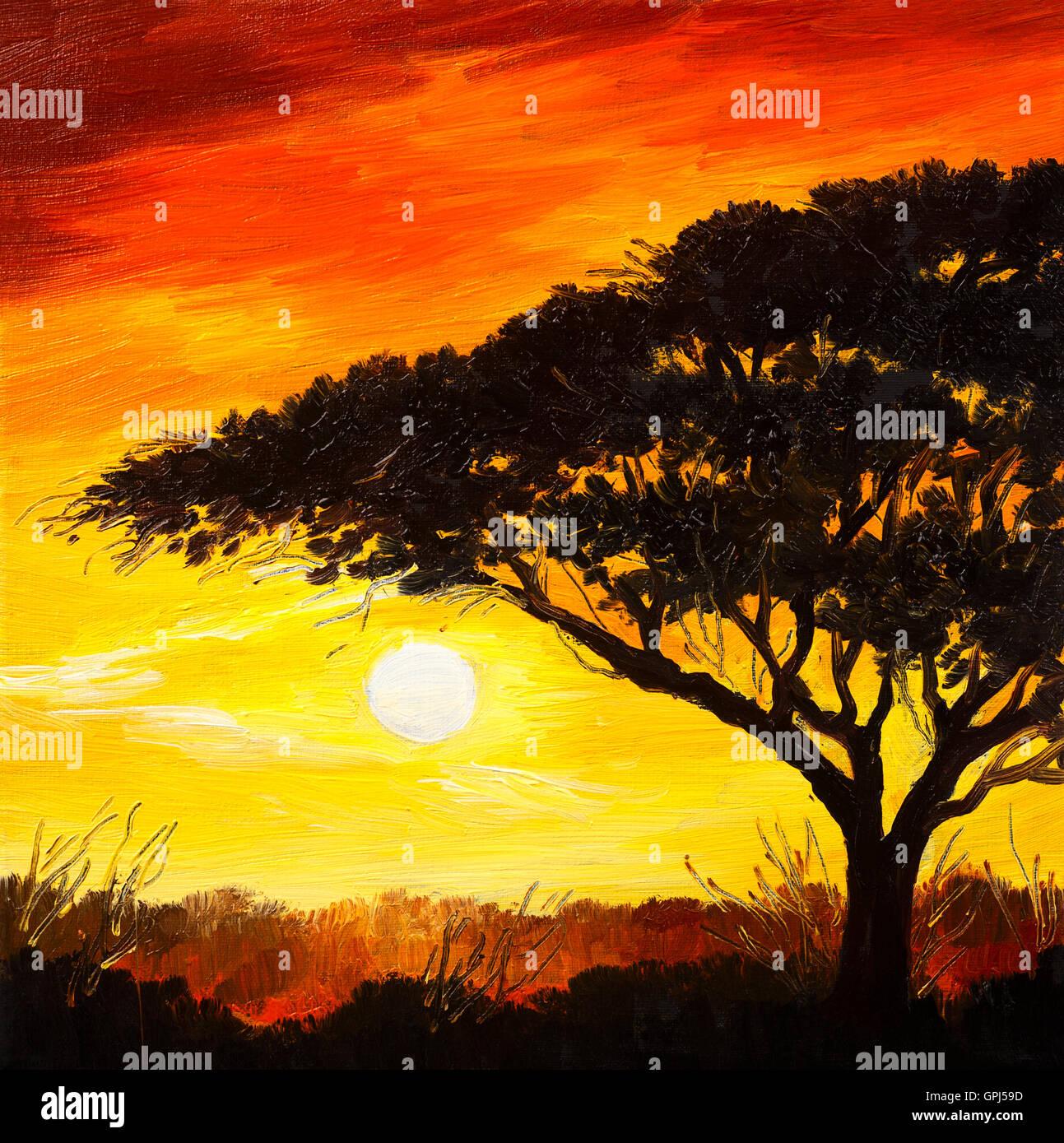 Oil Painting Landscape Sunset In The Forest Wallpaper Bright