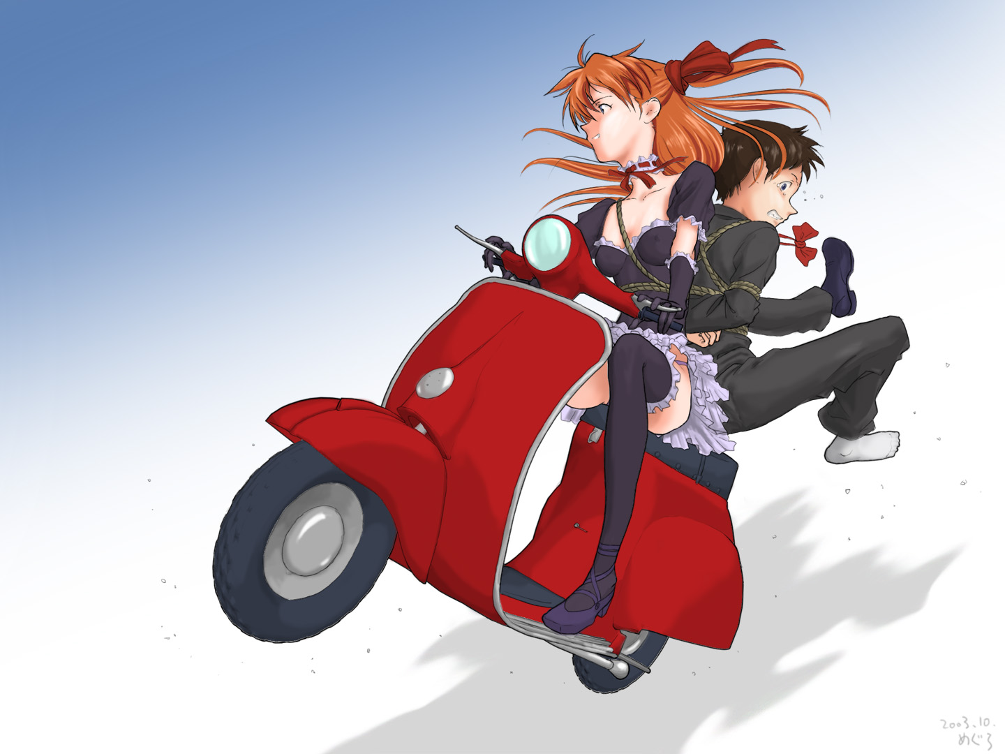 And Naota On Moped Anime Wallpaper Image Featuring Flcl Fooly Cooly