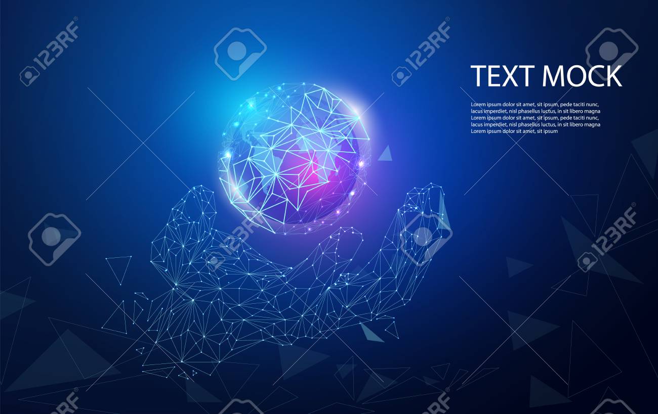 Abstract Technology Concept Hand Digital Link And World On Hi