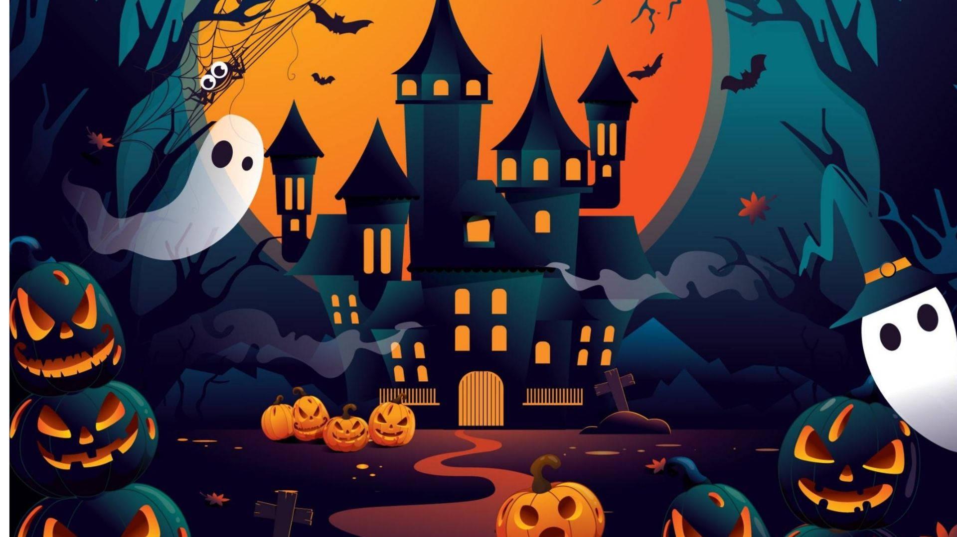 Download Cartoon Halloween Scattered Pumpkins Wallpaper