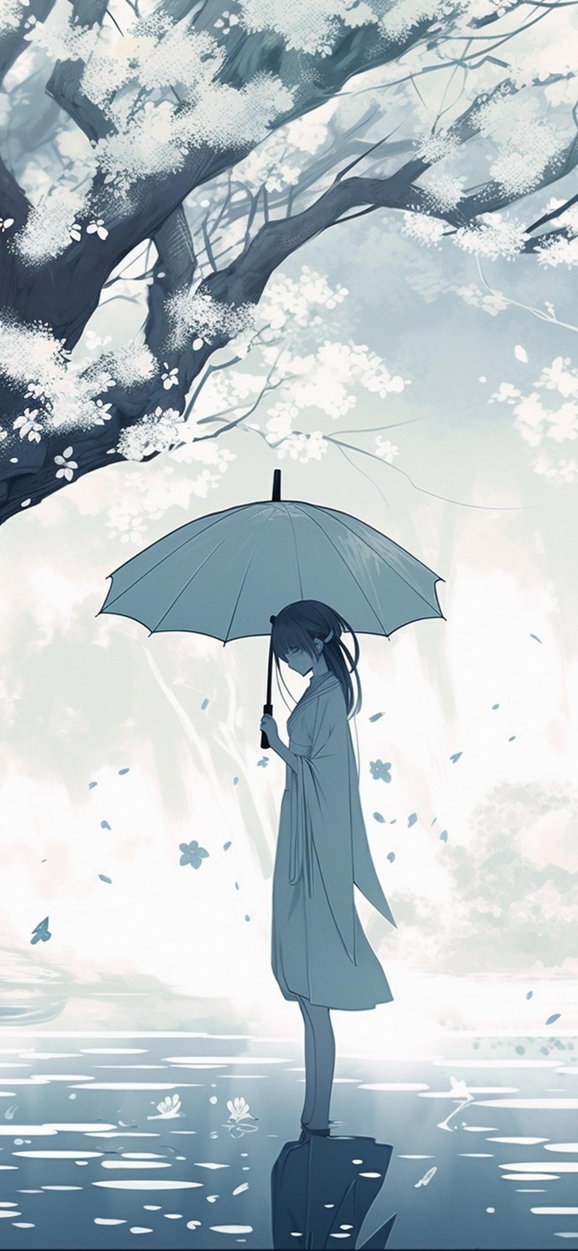 Girl With Umbrella White Anime Wallpaper Cool