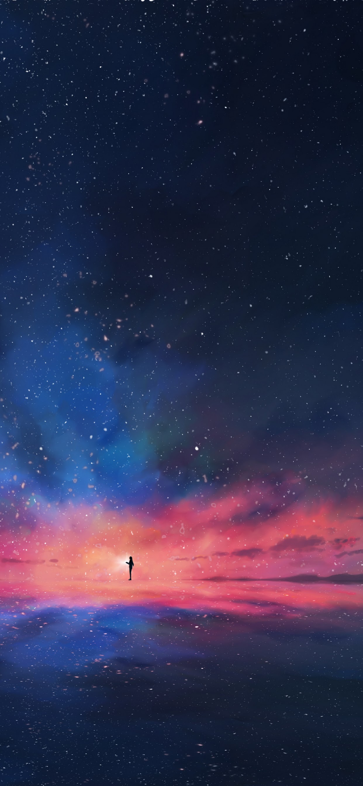 Anime Night Sky Stars Horizon Scenery 4K Wallpaper