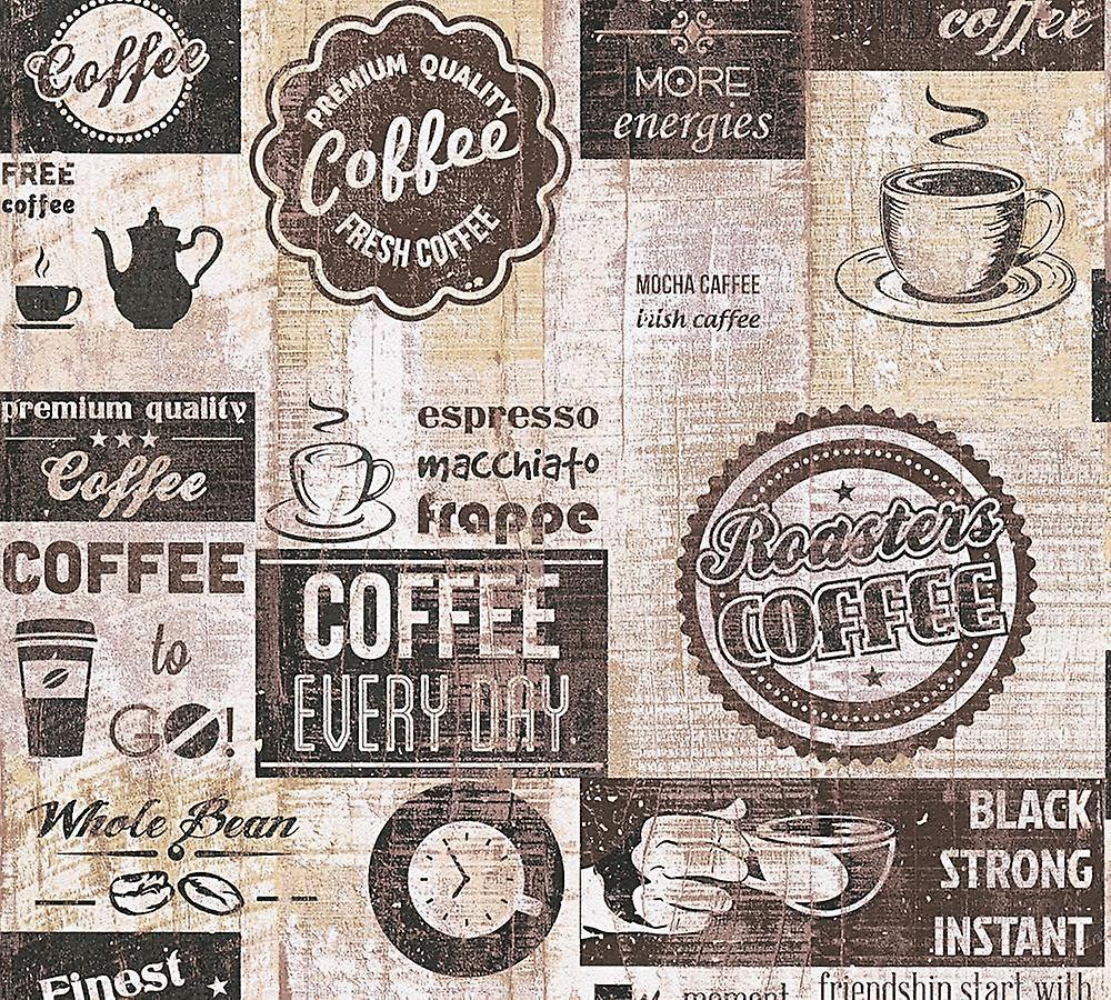 Bistro Coffee Shop Diner Wallpaper Kitchen Vintage Brown Beige