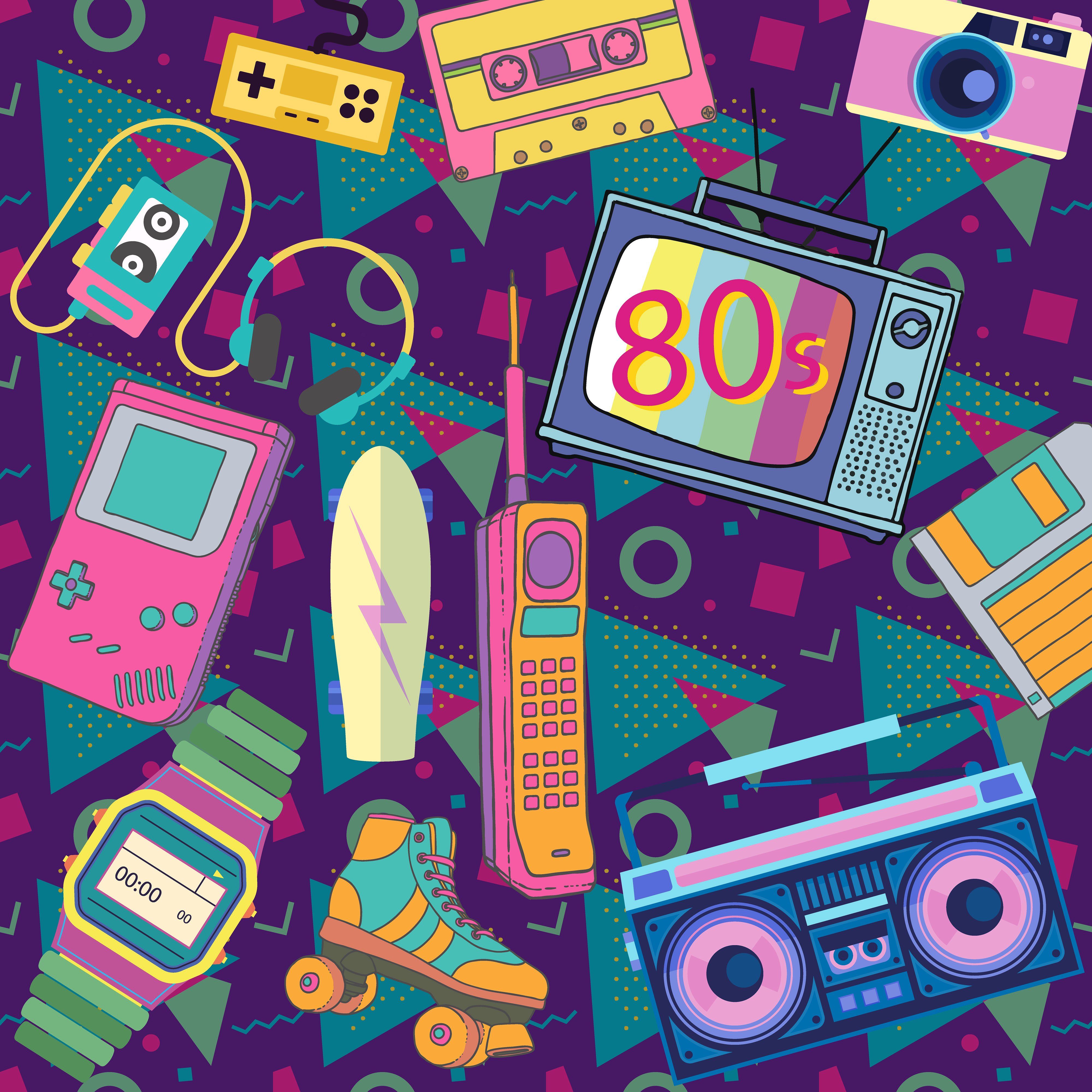 Eighties Retro Elements Wallpaper