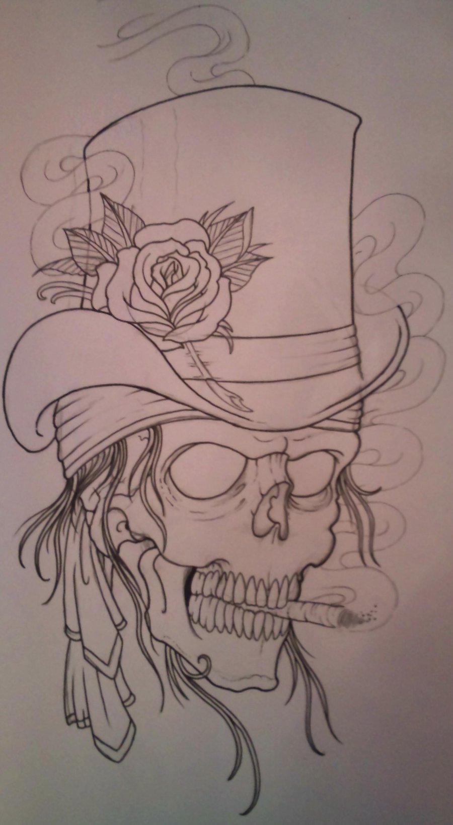 Top Hat Skull Outline By Vikingtattoo