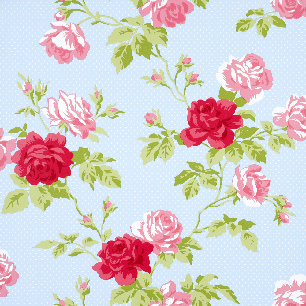 Floral Antique Blue Kidston Rose Shabby Chic Wallpaper