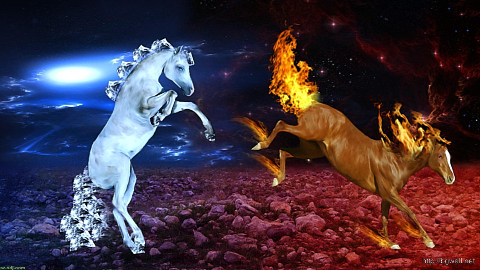 Wallpaper Widescreen Dragon Vs Horse White Fire 3d