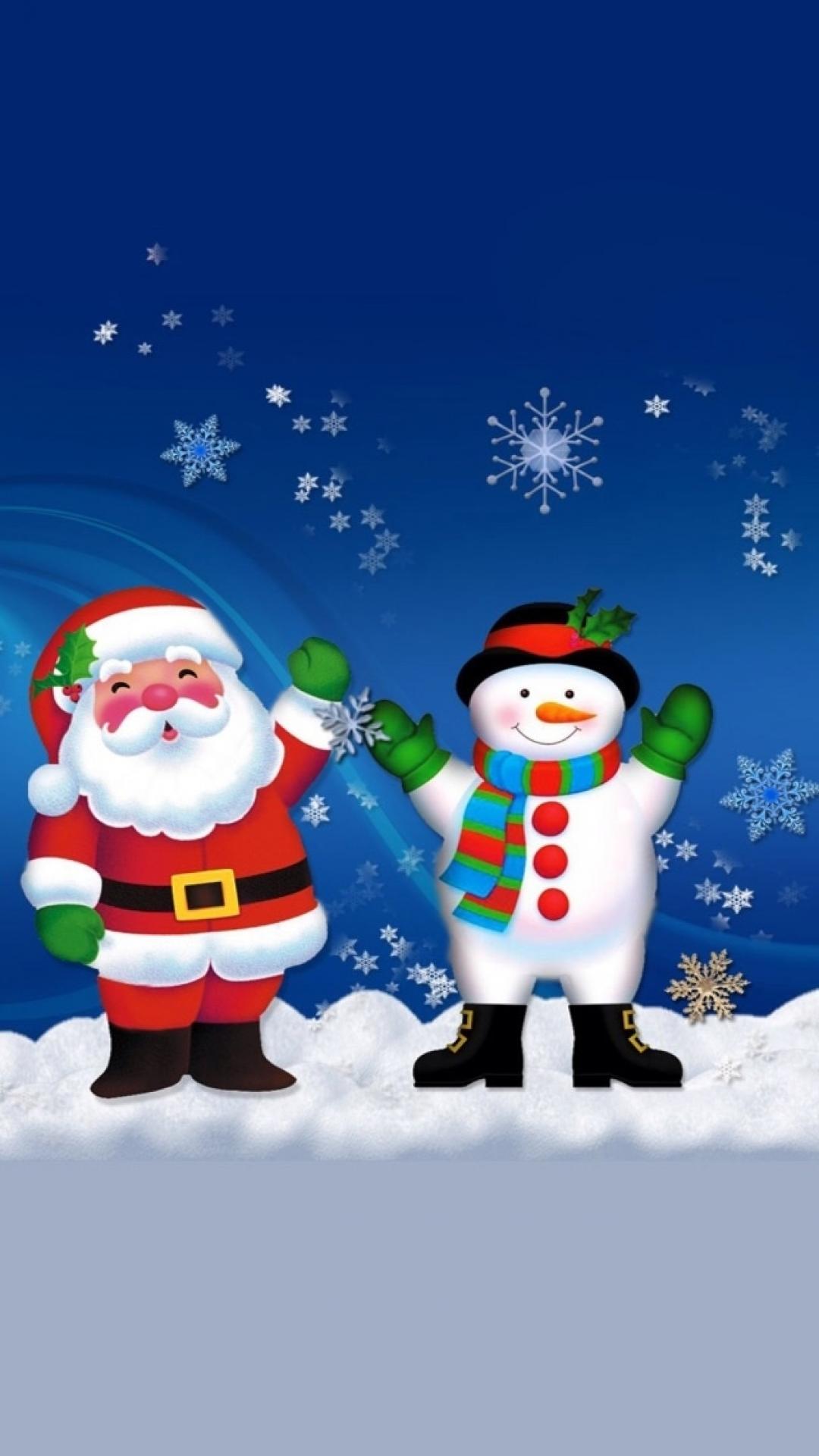 Merry Christmas Santa Claus And Snowman iPhone Wallpaper