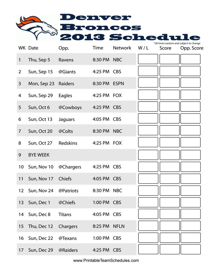 Denver Broncos Schedule