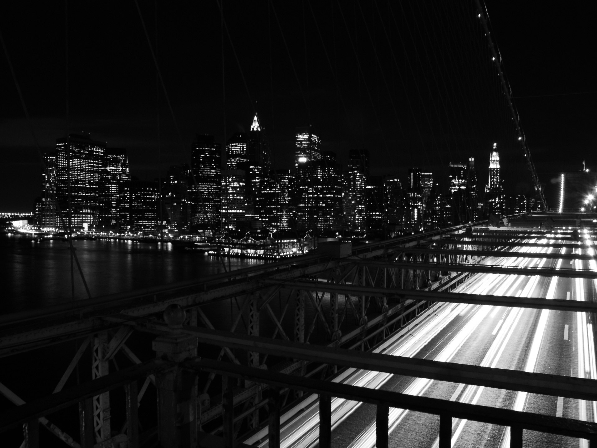 New York By Night In Black And White Wallpaper Hq